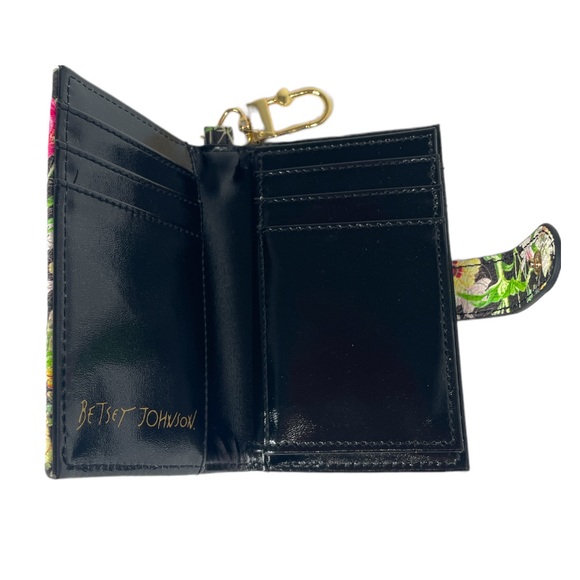 Betsey Johnson Floral Credit Card Wallet with Key Ring Black Pink - Picture 4 of 6